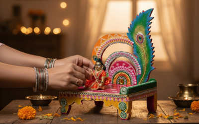 Divine Festive Décor: Handcrafted Wooden Jhula for Bal Gopal – A Celebration of Devotion & Art