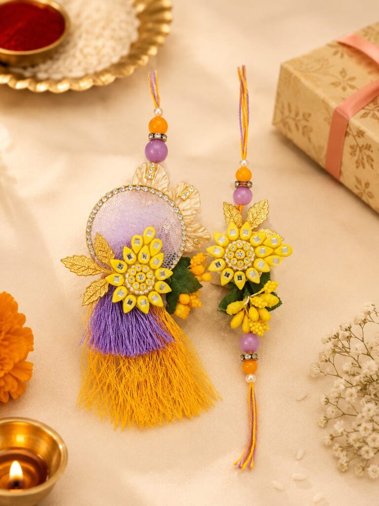 yellow fancy rakhi